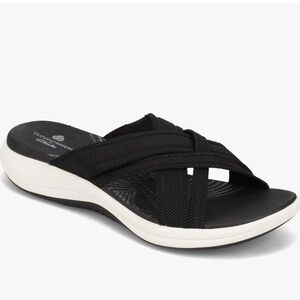 Clarks Black and White Crisscross Sandals